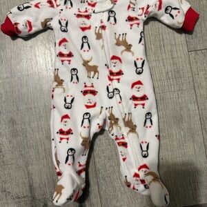 Simple Santa and Penguin Print Kids Footie